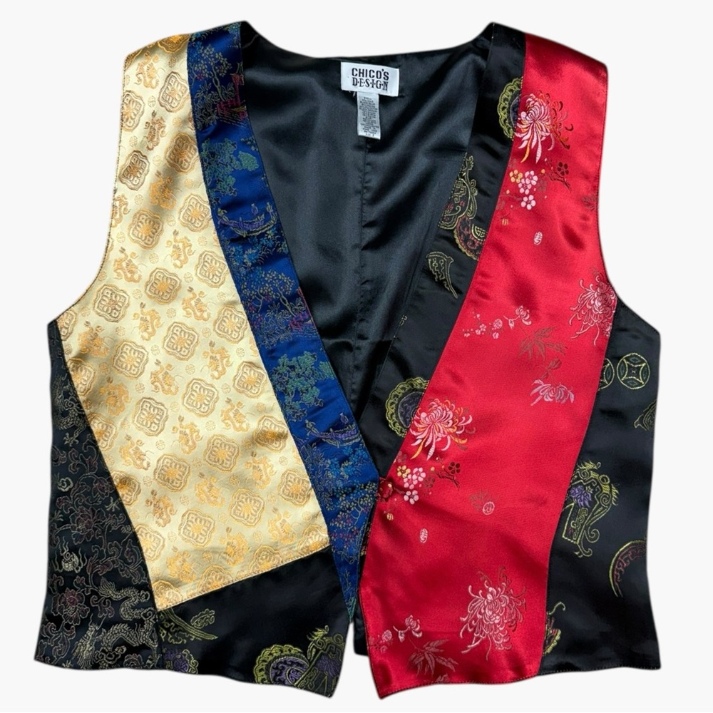 Vintage Chico’s Design Patchwork Brocade Vest Asi… - image 10